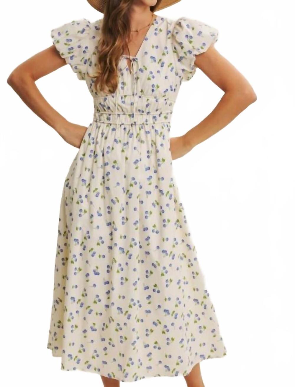 NEW IN FEBRUARY playful preppy charm of fruit print midi dress in cream